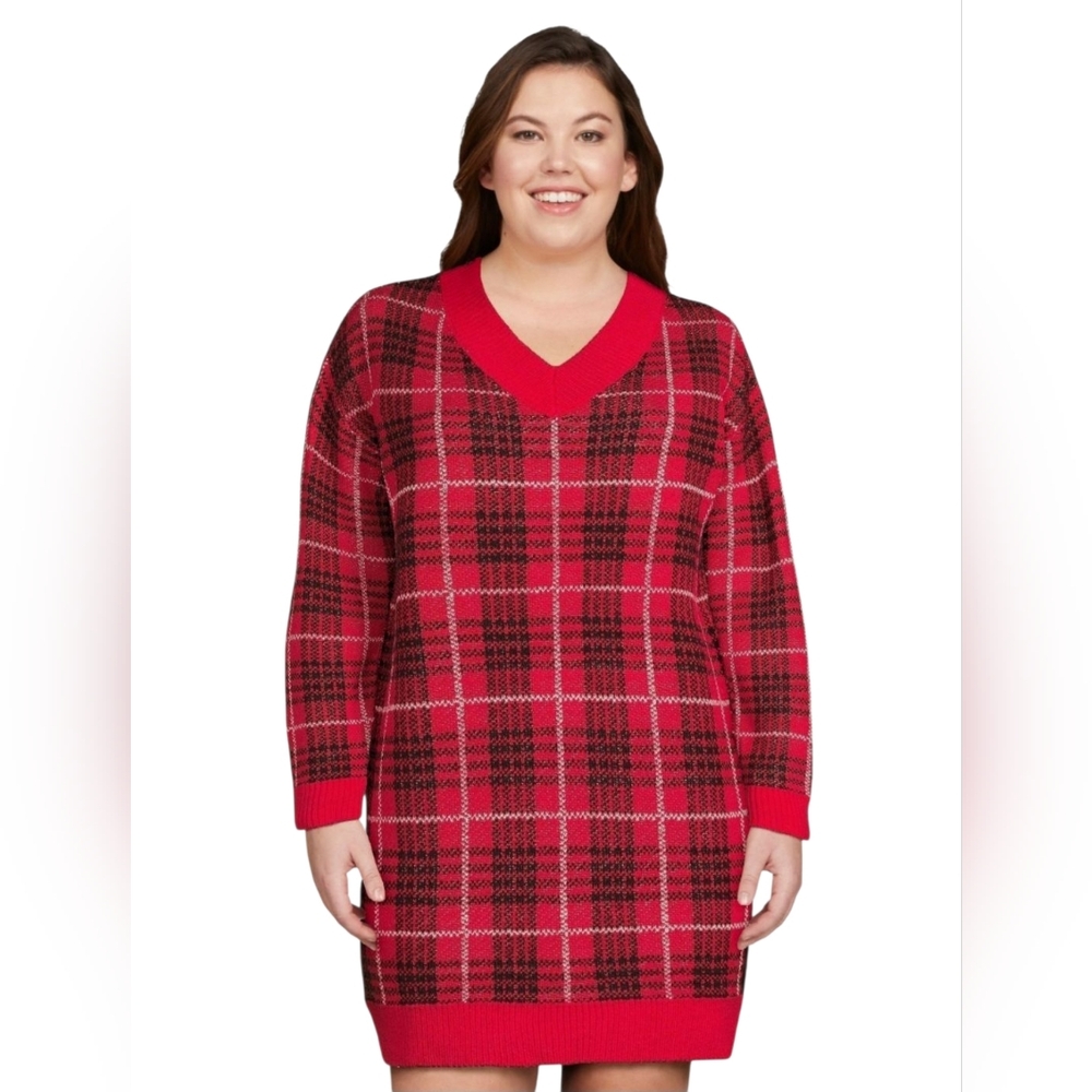 No Boundries Plaid Red & Black Winter Christmas Sweater Dress - Size XL - Picture 2 of 12